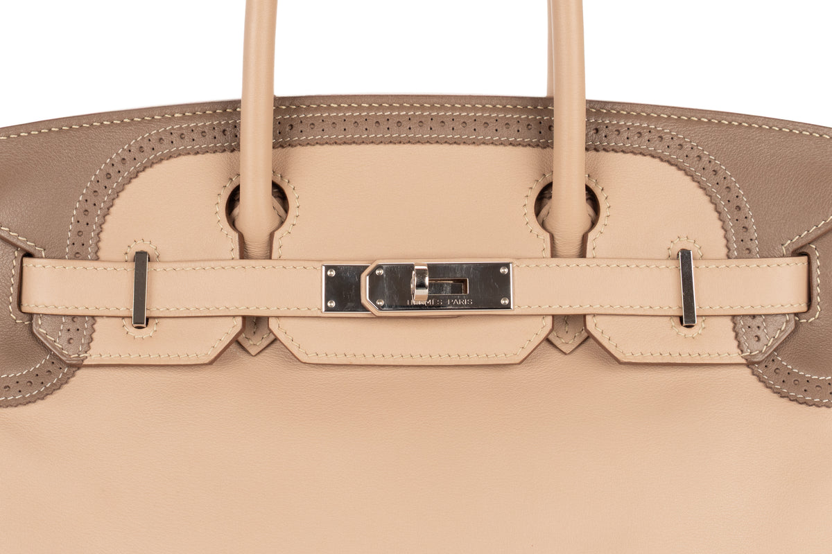 Hermès Birkin 30 Ghillies Etoupe / Argile Swift Palladium Hardware - view 7