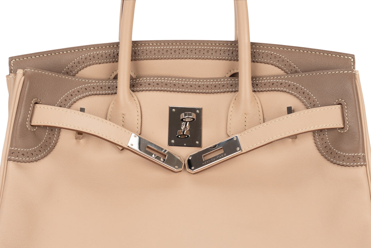 Hermès Birkin 30 Ghillies Etoupe / Argile Swift Palladium Hardware - view 9
