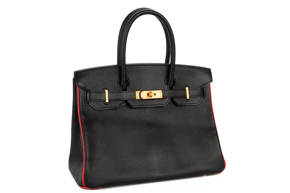 Hermès Birkin 30 HSS Noir - Black Verso Rouge Casaque Chevre Brushed Gold Hardware - view 2