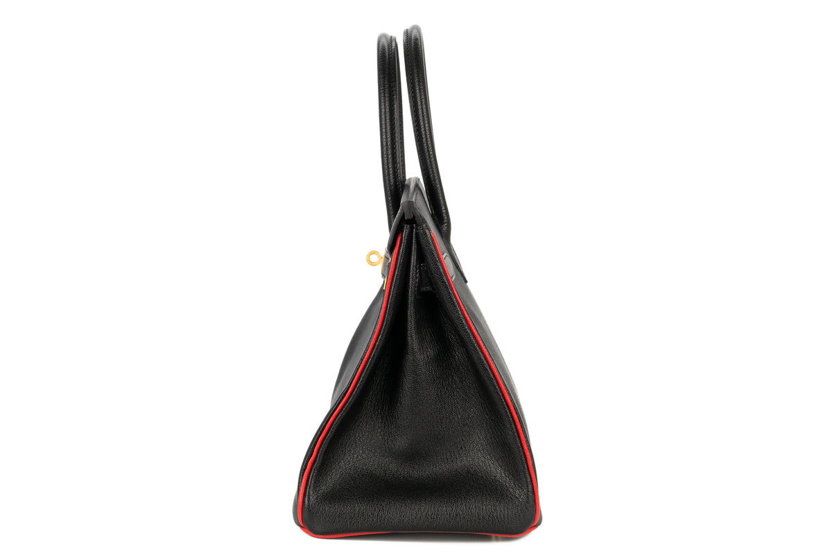 Hermès Birkin 30 HSS Noir - Black Verso Rouge Casaque Chevre Brushed Gold Hardware - view 4