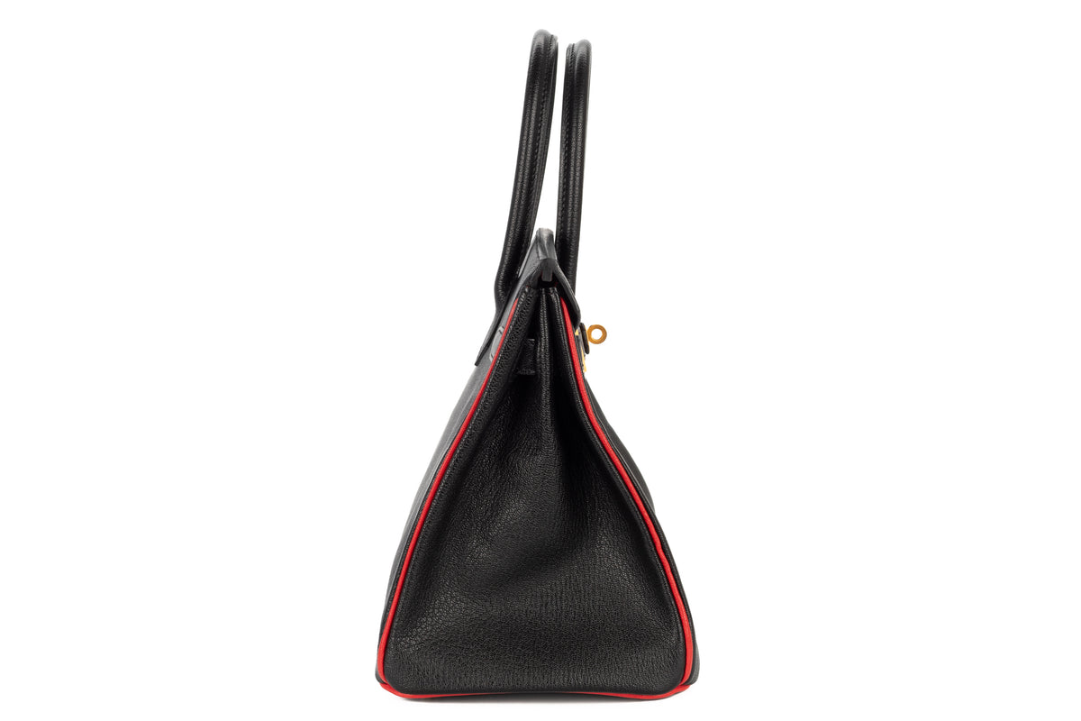 Hermès Birkin 30 HSS Noir - Black Verso Rouge Casaque Chevre Brushed Gold Hardware - view 5