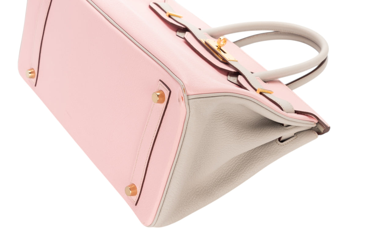 Hermès Birkin 30 HSS Rose Sakura / Gris Perle Chevre Gold Hardware - view 12