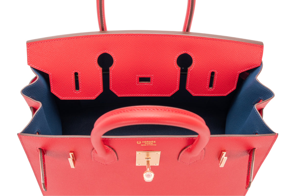Hermès Birkin 30 Rouge Casaque Verso Bleu de Malte Epsom Sellier Rose Gold Hardware - view 9