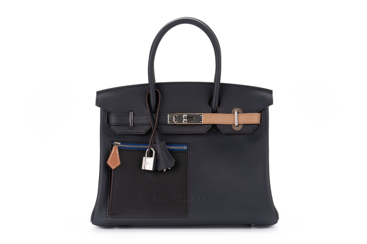 Hermès Birkin 30 ‘Colomartic' Bleu/Noir/Chai/Etoupe Swift Palladium Hardware - view 1
