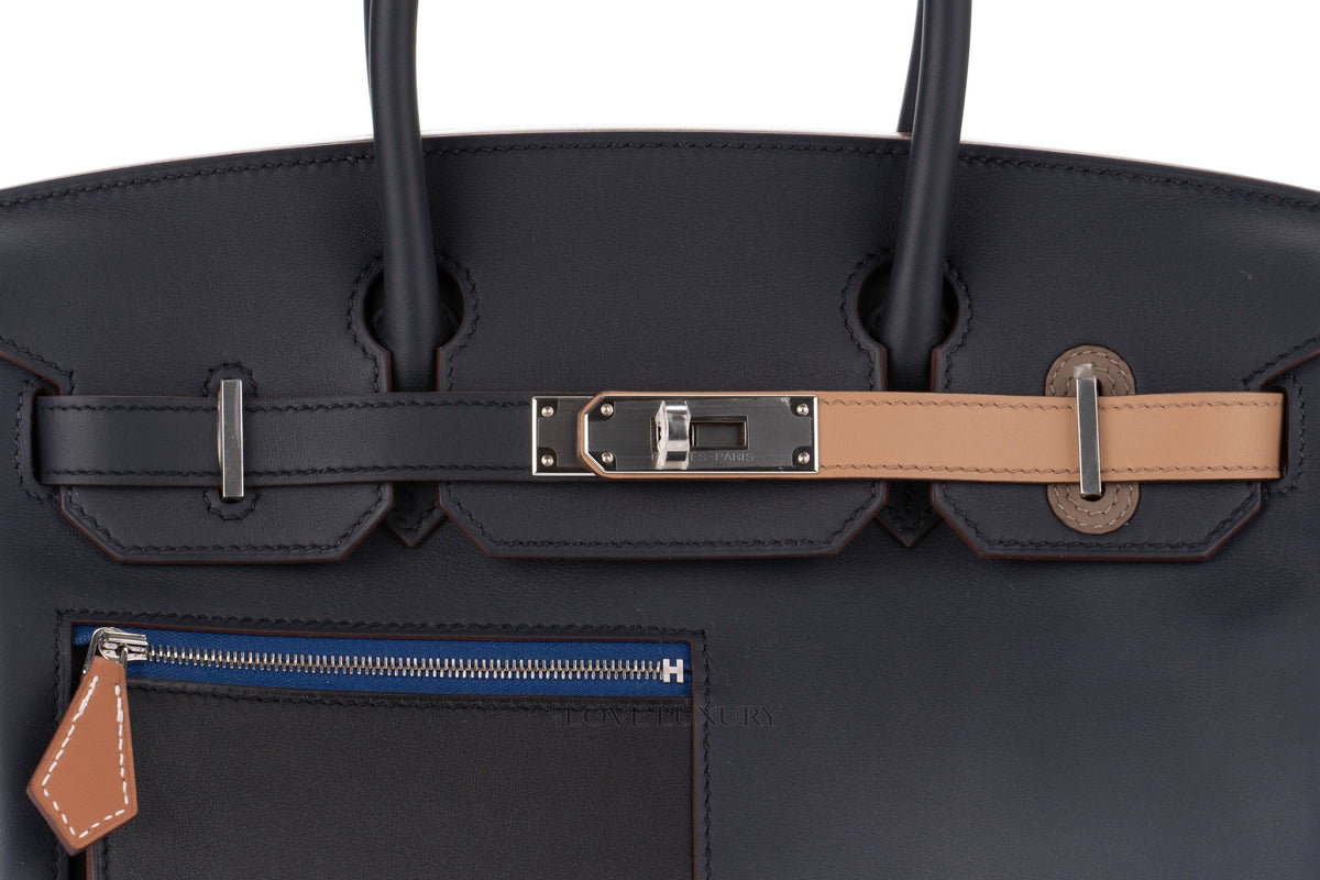 Hermès Birkin 30 ‘Colomartic' Bleu/Noir/Chai/Etoupe Swift Palladium Hardware - view 8