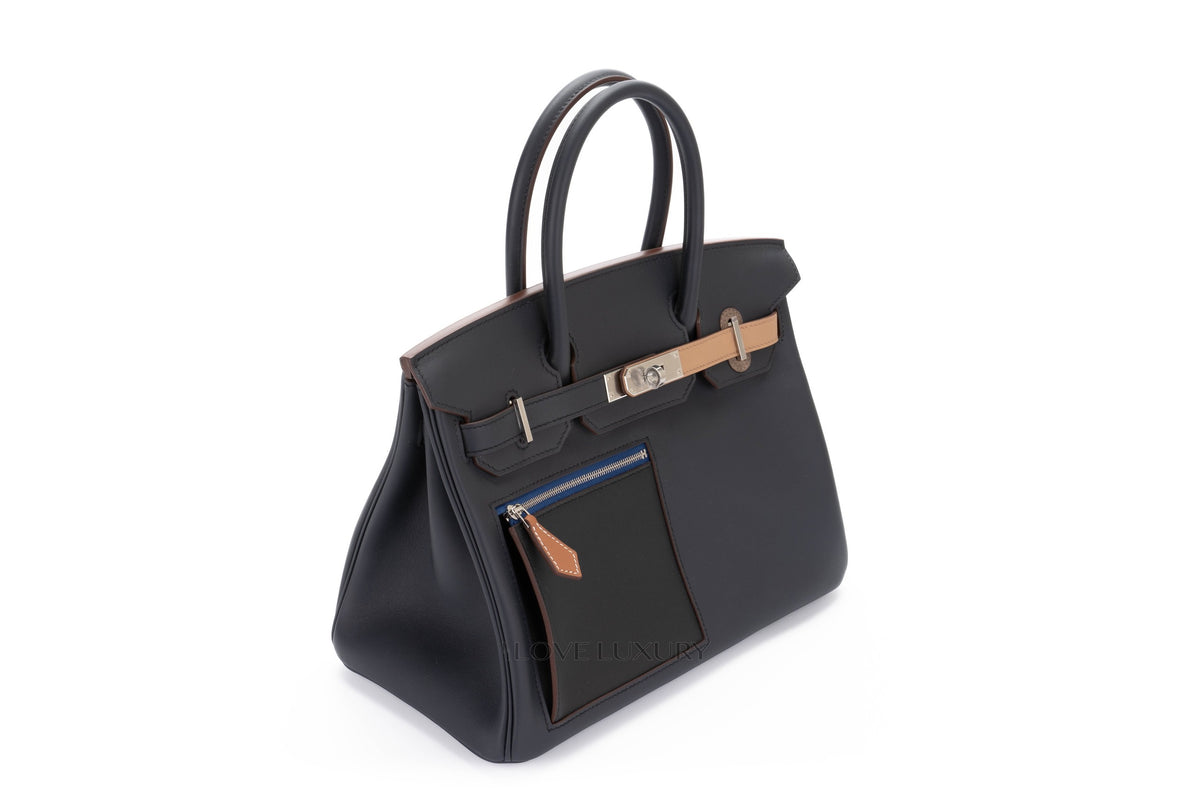 Hermès Birkin 30 ‘Colomartic' Bleu/Noir/Chai/Etoupe Swift Palladium Hardware - view 9