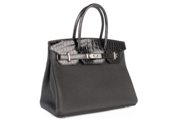 Hermès Birkin 30 Touch – Noir Togo & Shiny Crocodile Niloticus with Palladium Hardware