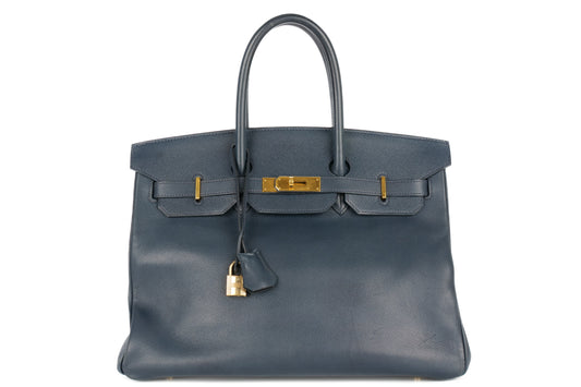 Hermès Birkin 35 Blue Marine Courchevel Retourne Gold Hardware - view 1