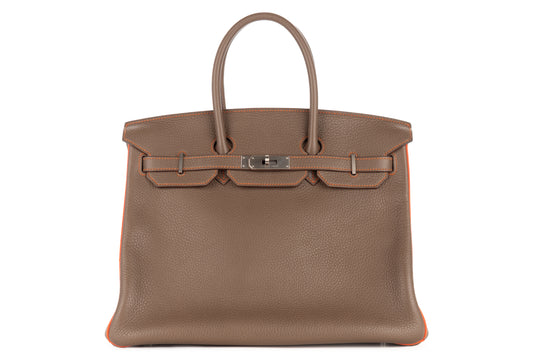 Hermès Birkin 35 HSS Etoupe / Orange Togo Brushed Palladium Hardware - view 1
