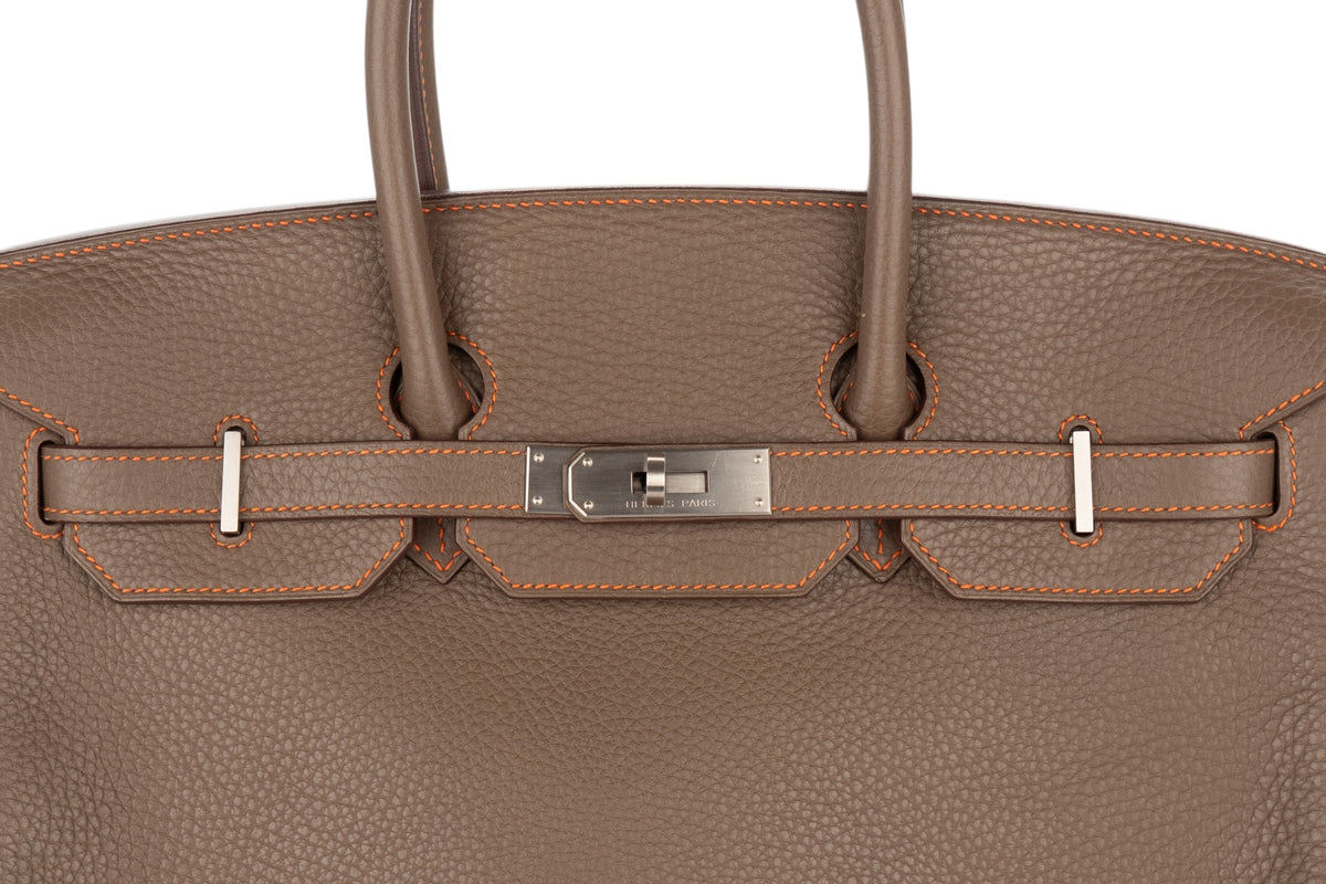 Hermès Birkin 35 HSS Etoupe / Orange Togo Brushed Palladium Hardware - view 7