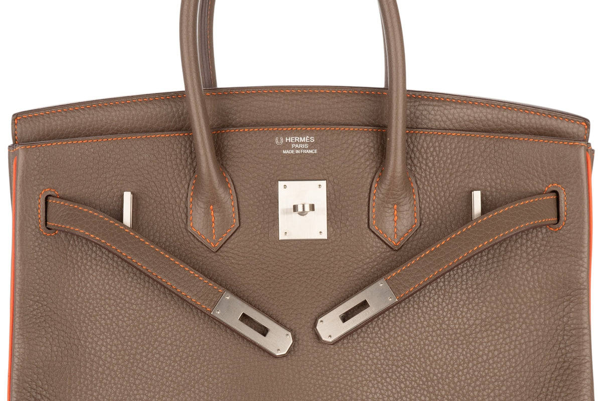 Hermès Birkin 35 HSS Etoupe / Orange Togo Brushed Palladium Hardware - view 9