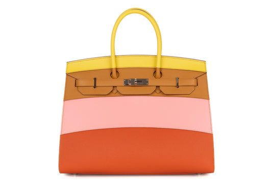 Hermès Birkin 35 Rainbow Sunrise Lime / Rose Confetti / Sesame / Terre Battue Epsom Sellier Palladium Hardware - view 1