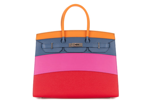 Hermès Birkin 35 Sunset Rainbow Rouge Casaque / Magnolia / Bleu Agate / Apricot Epsom Sellier Palladium Hardware - view 1