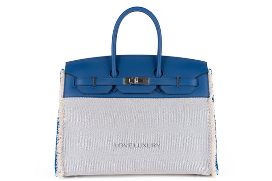 Hermès Birkin 35 Fray Fray Ecru Toile & Swift Palladium Hardware - view 1
