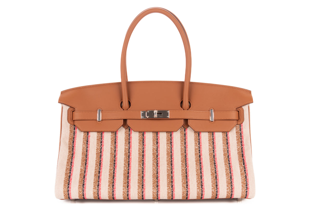 Hermès Shoulder Birkin 39 Broderie Rayures Gold Multicolor Swift & Toile H Palladium Hardware - view 1