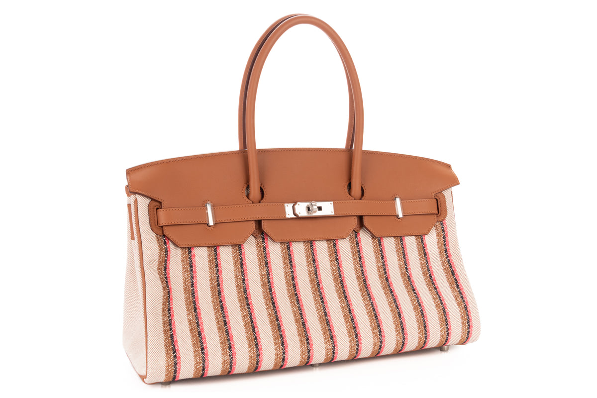 Hermès Shoulder Birkin 39 Broderie Rayures Gold Multicolor Swift & Toile H Palladium Hardware - view 2