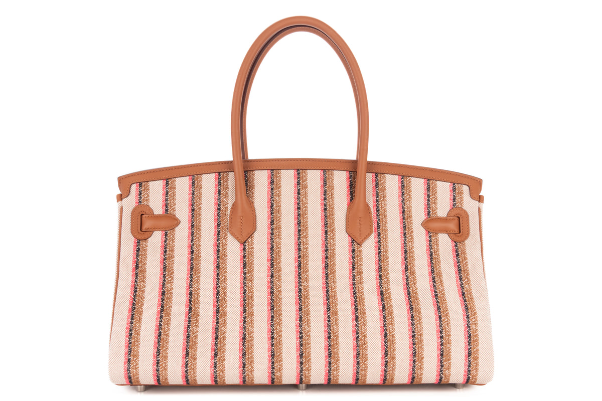 Hermès Shoulder Birkin 39 Broderie Rayures Gold Multicolor Swift & Toile H Palladium Hardware - view 3