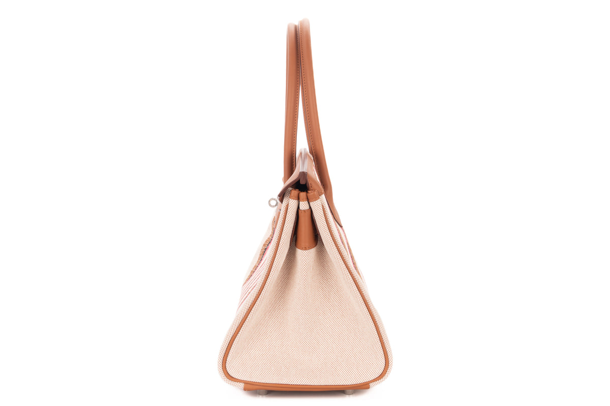 Hermès Shoulder Birkin 39 Broderie Rayures Gold Multicolor Swift & Toile H Palladium Hardware - view 4