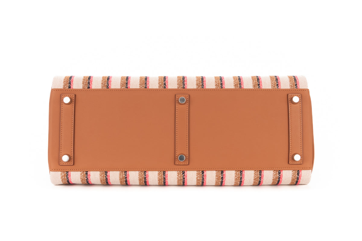 Hermès Shoulder Birkin 39 Broderie Rayures Gold Multicolor Swift & Toile H Palladium Hardware - view 6
