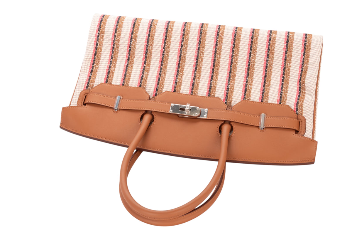 Hermès Shoulder Birkin 39 Broderie Rayures Gold Multicolor Swift & Toile H Palladium Hardware - view 8