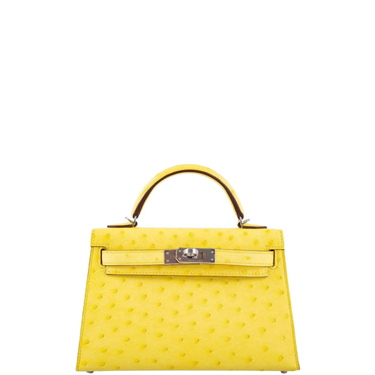 Hermès Mini Kelly 20 — Jaune Citron Ostrich with Silver Hardware - Zeuskicks
