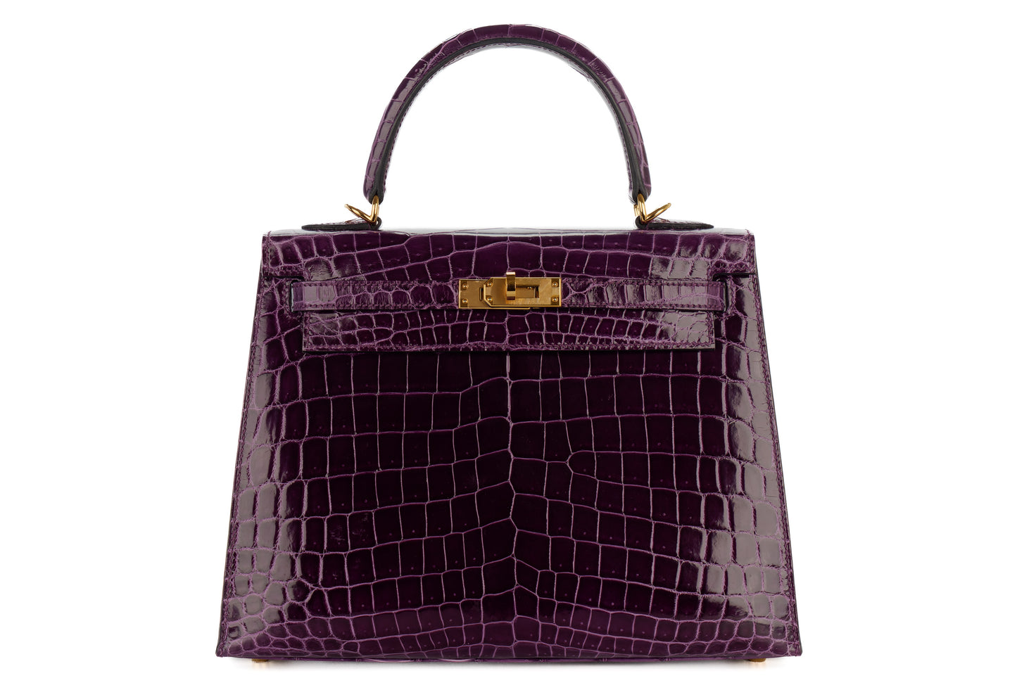 Hermès Kelly 25 – Amethyst Crocodile with Gold Hardware
