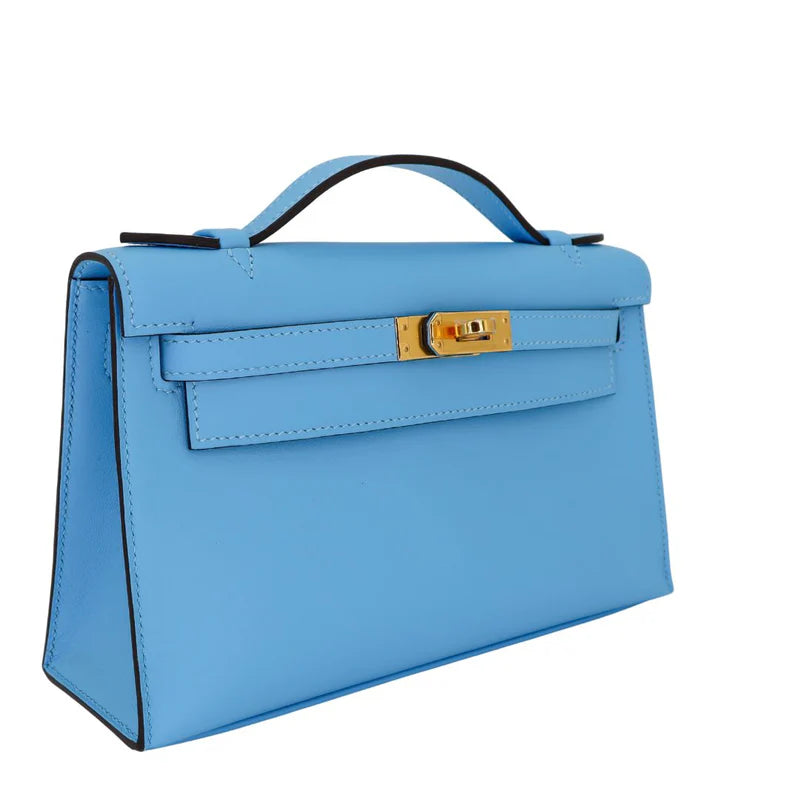 Hermès Kelly Pochette – Bleu Celeste Swift Leather with Gold Hardware - Zeuskicks
