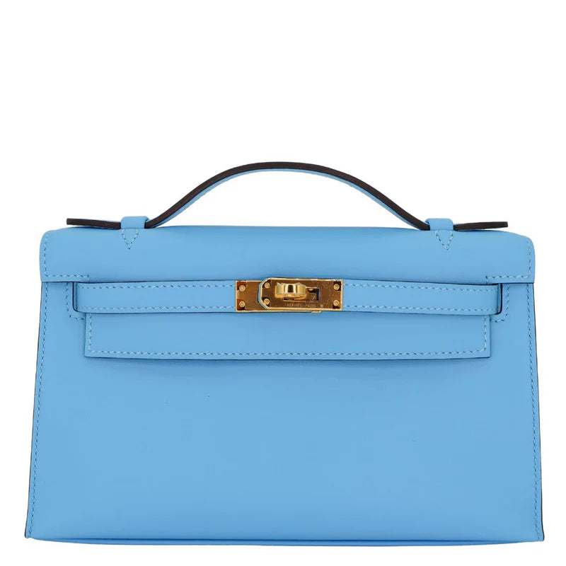 Hermès Kelly Pochette – Bleu Celeste Swift Leather with Gold Hardware - Zeuskicks