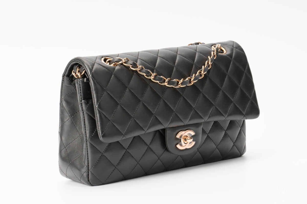 Chanel Medium Classic Flap Black Lambskin Rose Gold Hardware - view 2