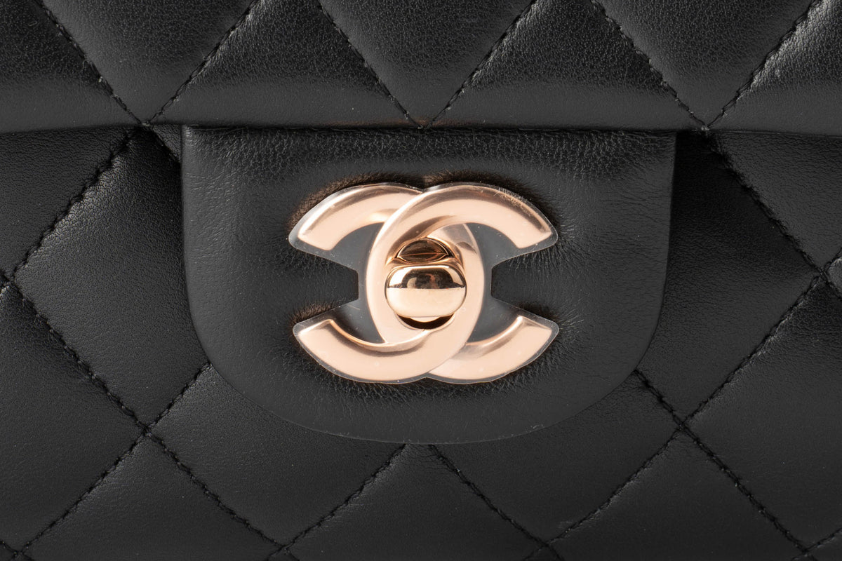 Chanel Medium Classic Flap Black Lambskin Rose Gold Hardware - view 6