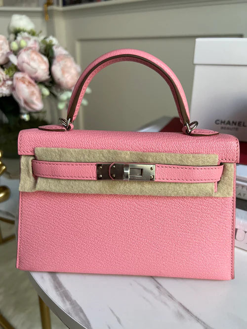 Hermès Mini Kelly – Pink Rose Confetti Chevre Leather with Palladium Hardware - Zeuskicks