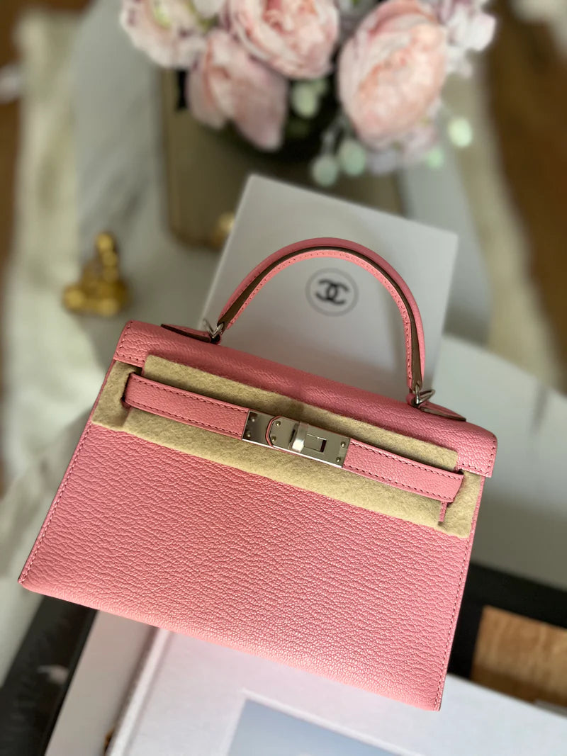 Hermès Mini Kelly – Pink Rose Confetti Chevre Leather with Palladium Hardware - Zeuskicks