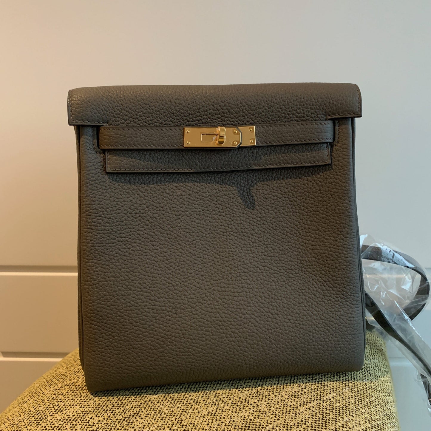 Hermès Kelly Ado Gris Etain Clemence with Gold Hardware