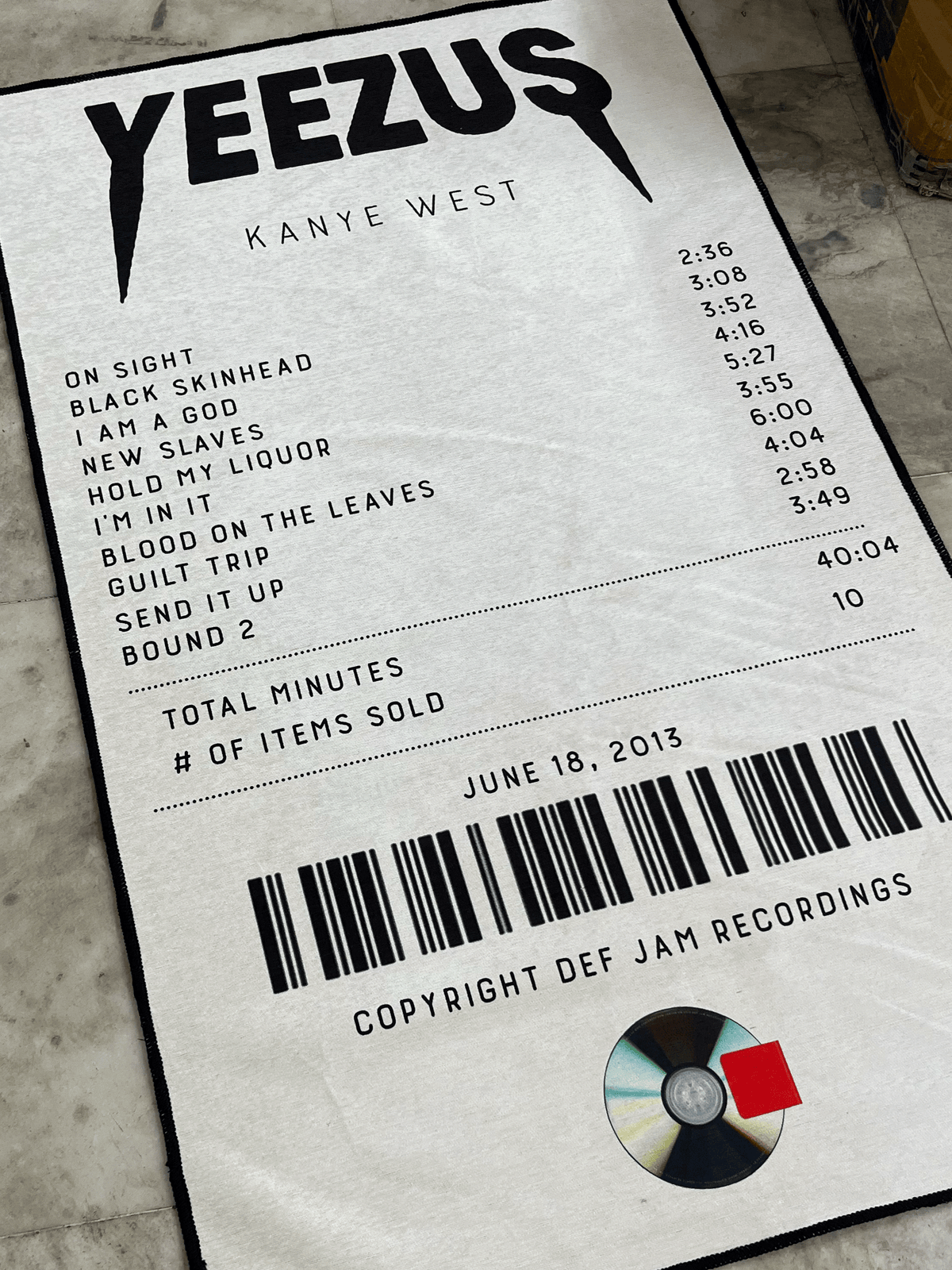 Yeezus Kanye West Receipt Printed Custom Rug by THE DRIP CO. RUGS