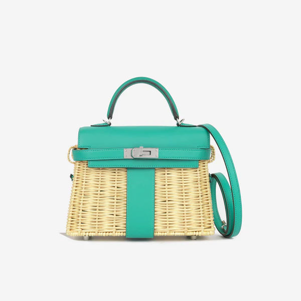 Hermès Picnic Mini Kelly – Ecru Osier Wicker & Vert Vérone Swift