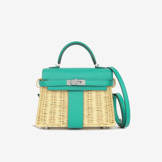 Hermès Picnic Mini Kelly – Ecru Osier Wicker & Vert Vérone Swift