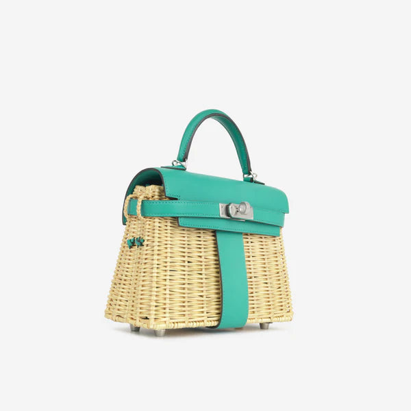 Hermès Picnic Mini Kelly – Ecru Osier Wicker & Vert Vérone Swift