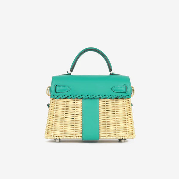 Hermès Picnic Mini Kelly – Ecru Osier Wicker & Vert Vérone Swift