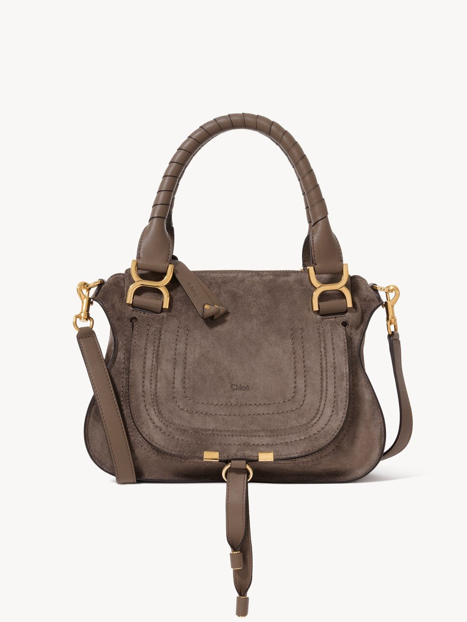 CHLOE Small Marcie bag in suede leather Nickel Grey by CHLOE