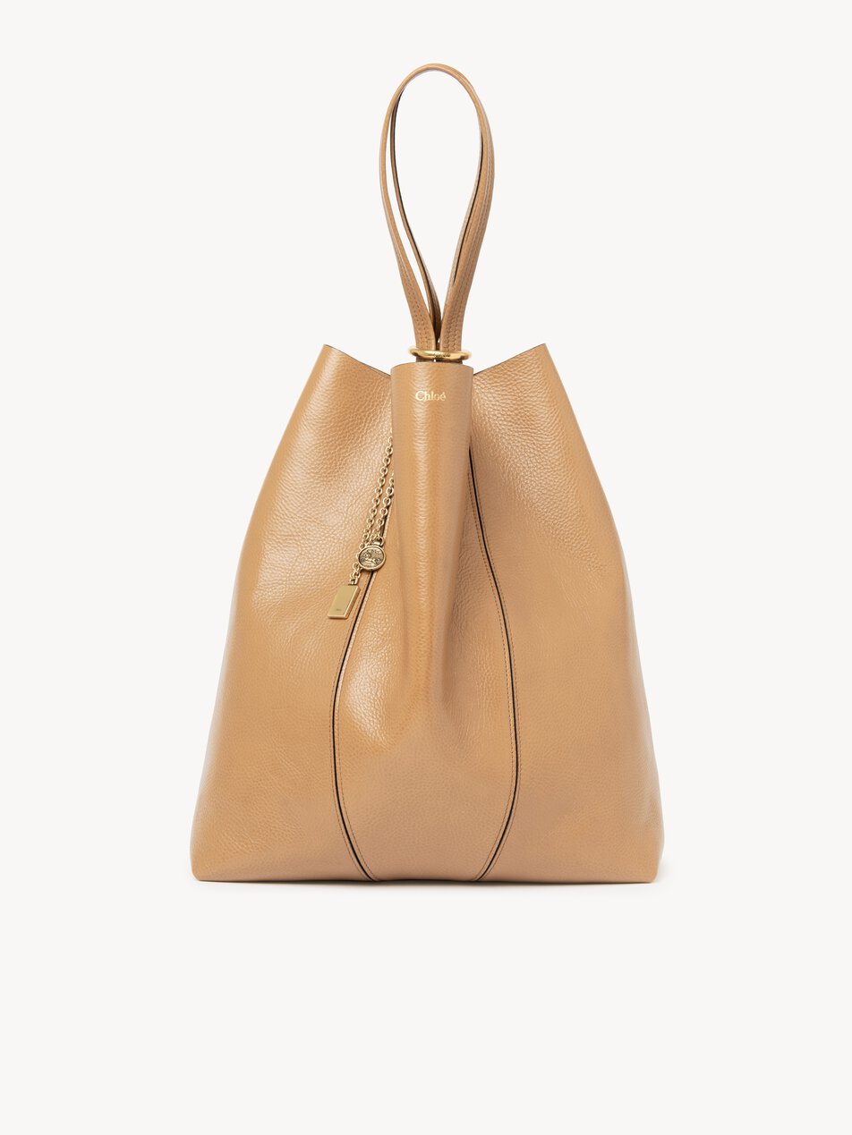 CHLOE Large Chloé Spin tote bag in grained leather Milky Brown by CHLOE