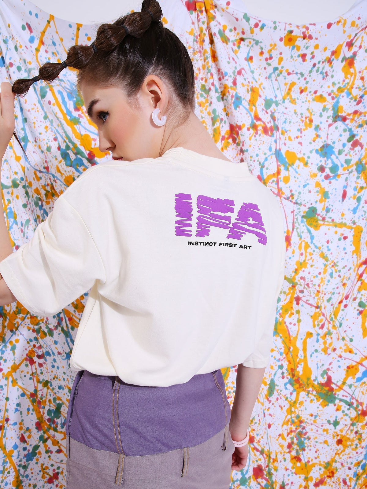 Crayon Art- Oversized T-shirt (White) by Instinct First