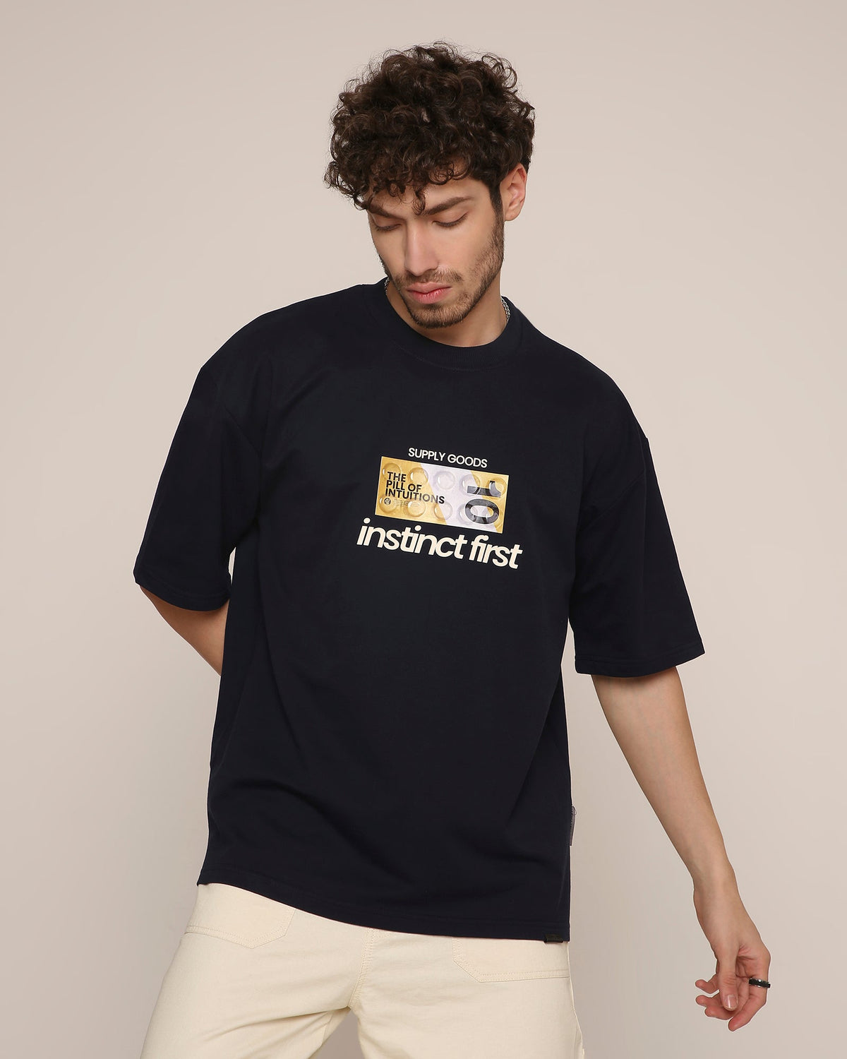 Pill- Oversized T-Shirt (Navy Blue) by Instinct First