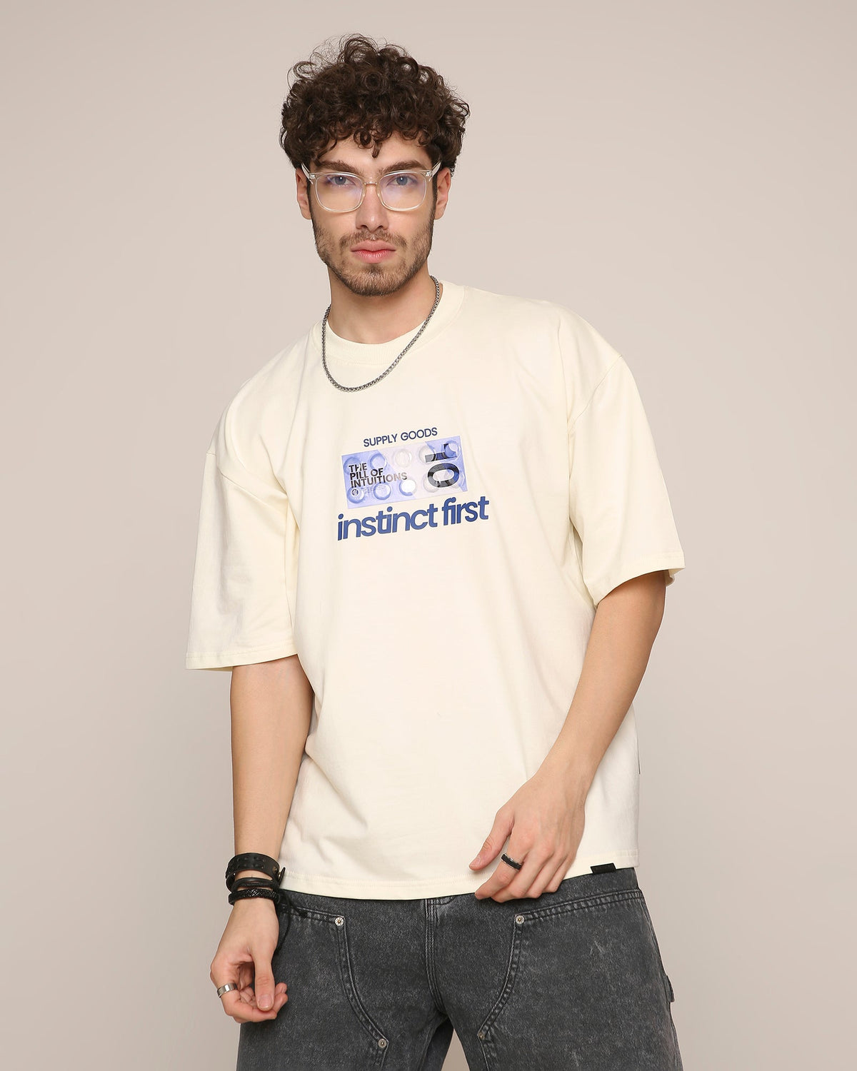 Pill- Oversized T-Shirt (Antique White) by Instinct First