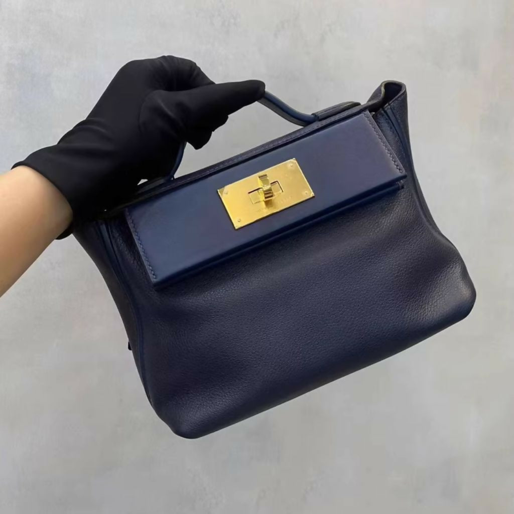 Hermès Mini 24/24 – Dark Blue Evercolor & Swift with Gold Hardware