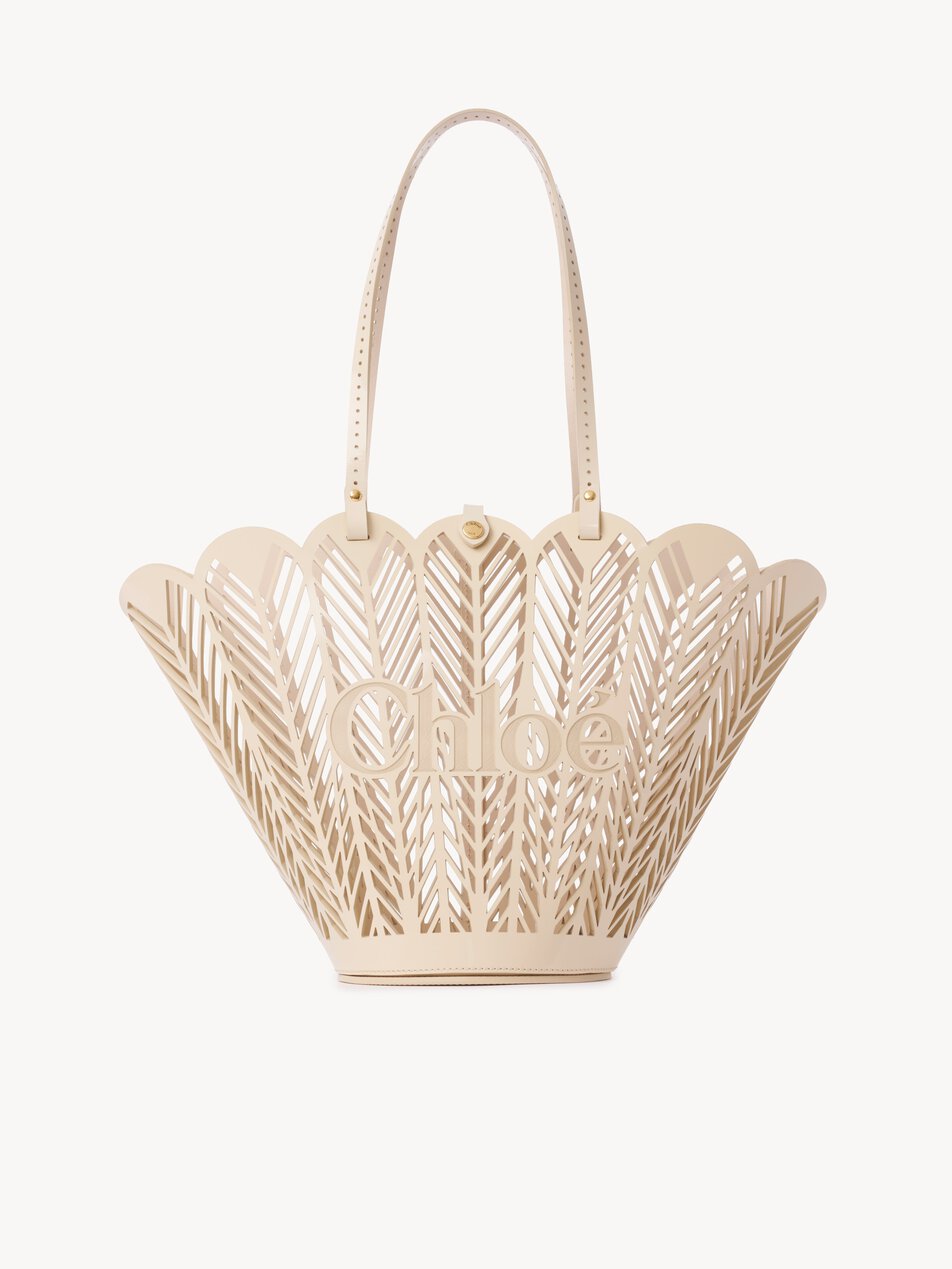 CHLOE Soleil basket bag in patent calfskin Milk by CHLOE