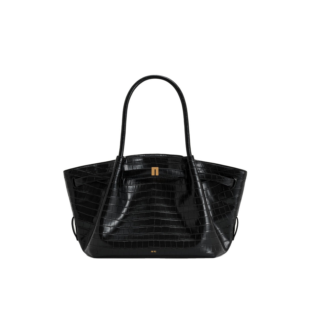 JW PEI Hana Medium Tote Bag - Black Croc by JW PEI
