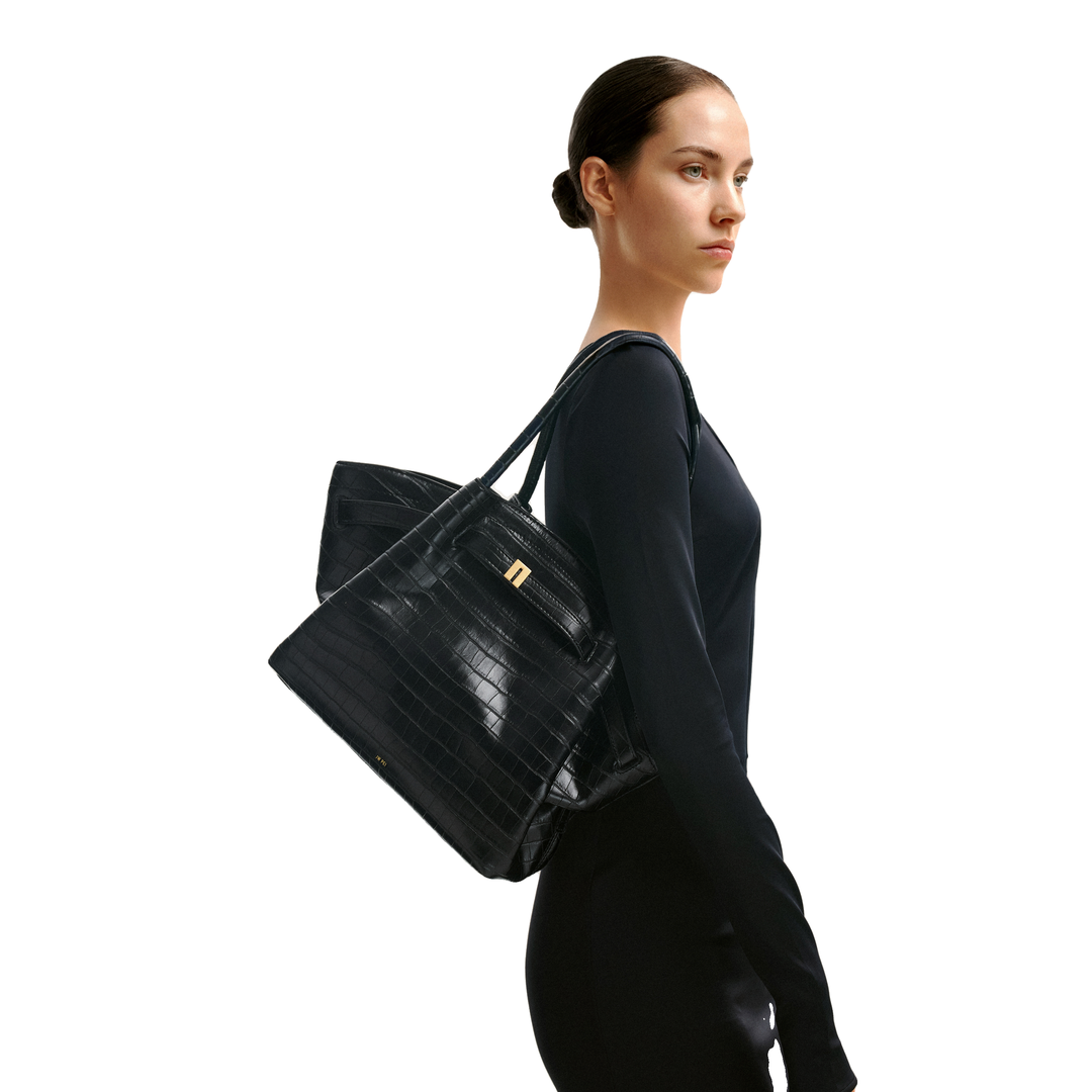 JW PEI Hana Medium Tote Bag - Black Croc by JW PEI