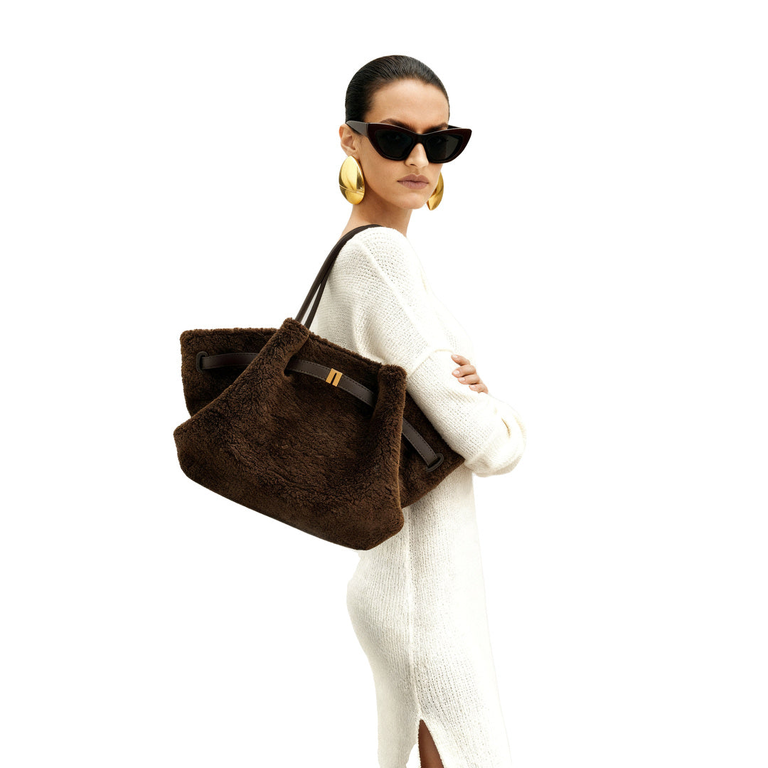JW PEI Hana Medium Faux Fur Tote Bag - Mocha Brown by JW PEI