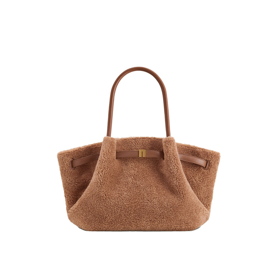 JW PEI Hana Medium Faux Fur Tote Bag - Coffee Brown by JW PEI