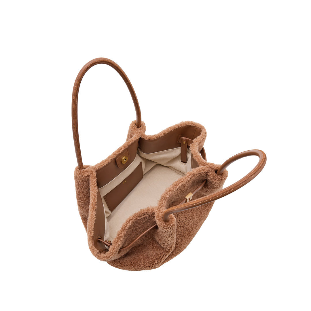 JW PEI Hana Medium Faux Fur Tote Bag - Coffee Brown by JW PEI